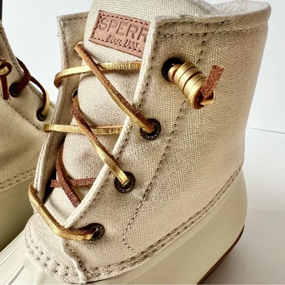 Sperry-Women’s-Saltwater Duck Boot-Size 10-Ivory/Shimmer Gold/Brown-NWOT - Picture 7 of 12